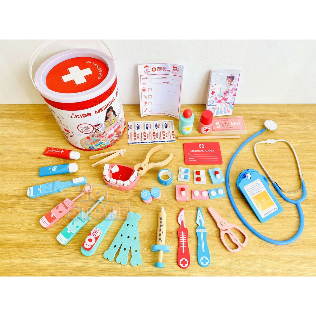 Bộ đồ chơi bác sĩ bằng gỗ cao cấp toystore FUDAER set hộp bác sĩ có tai nghe bác sĩ thật cho bé