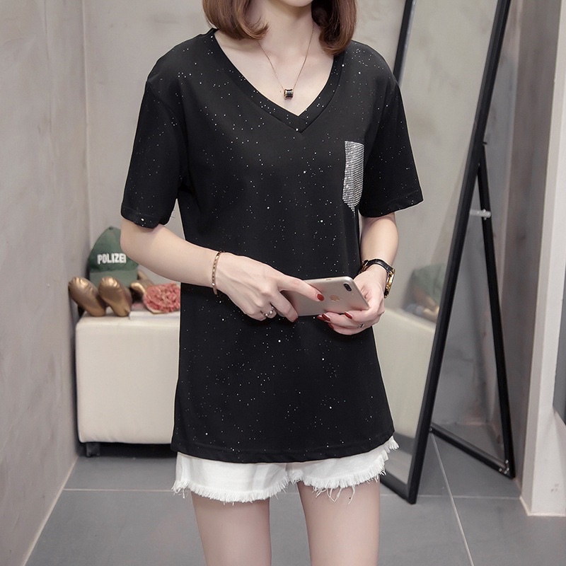 áo thun big size màu đen nhũ cổ tim size lớn 60-100kg
