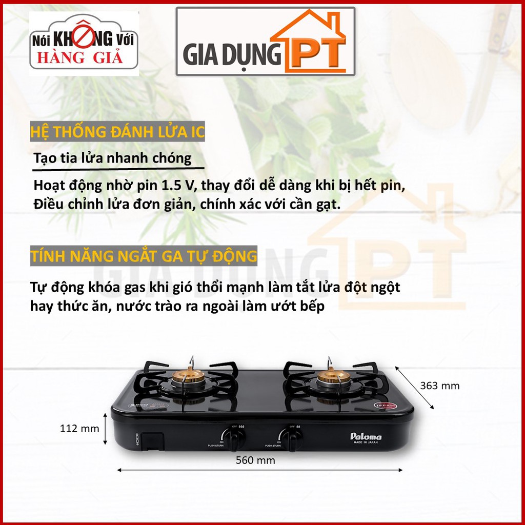 Bếp gas dương cao cấp để bàn Paloma PA-J51CE, sản xuất và nhập khẩu nguyên chiếc từ Nhật Bản, mẫu mới nhất, nhỏ gọn