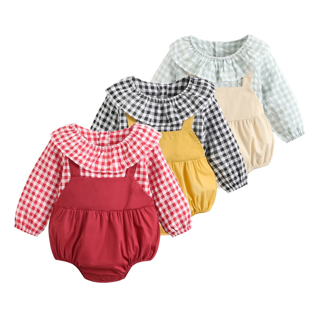 Áo Liền Quần Họa Tiết Caro Cho Bé Gái Sơ Sinh