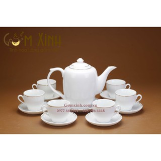 Bộ ấm chén Bát Tràng_Bộ bình trà dáng Cao vàng kim (ấm 800ml)