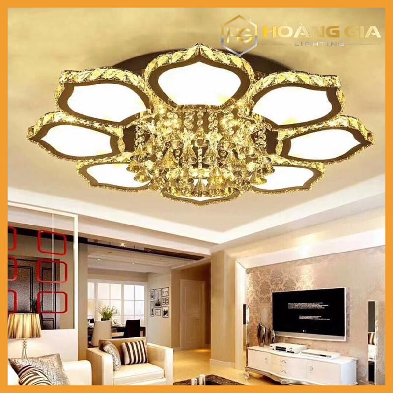 Đèn Ốp Trần Hoa Sen Pha Lê Cao Cấp D0800 - 3 Chế Độ Ánh Sáng - Có Điều Khiển Từ Xa
