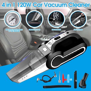 Máy hút bụi mini 4 trong 1 tích hợp bơm, đo áp suất lốp, đèn pin cao cấp Vacuum 120W-DC12V