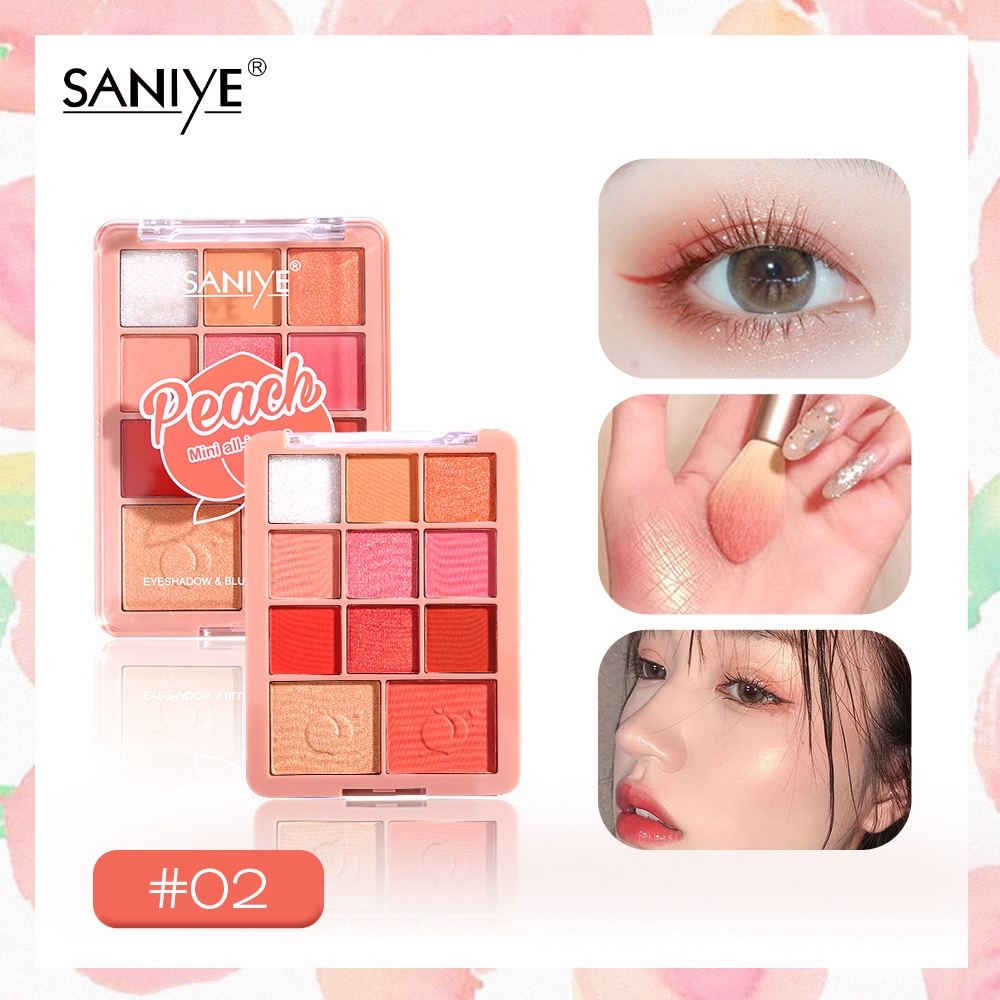 Set 7 mỹ phẩm SANIYE gồm son môi+bút kẻ mắt+kem nền+kẻ mày+kẻ mắt+phấn mắt+mascara+mút tán kem nền  E118+R1072+M412