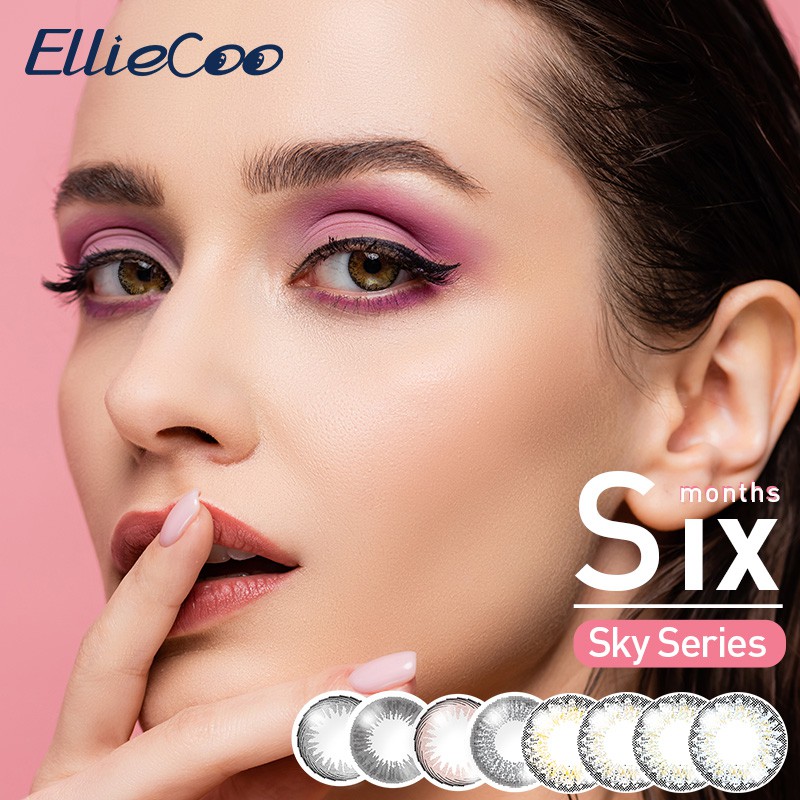 Cặp Kính Áp Tròng Hiệu ELLIECOO Màu Nâu / Xám Dòng Series Sky