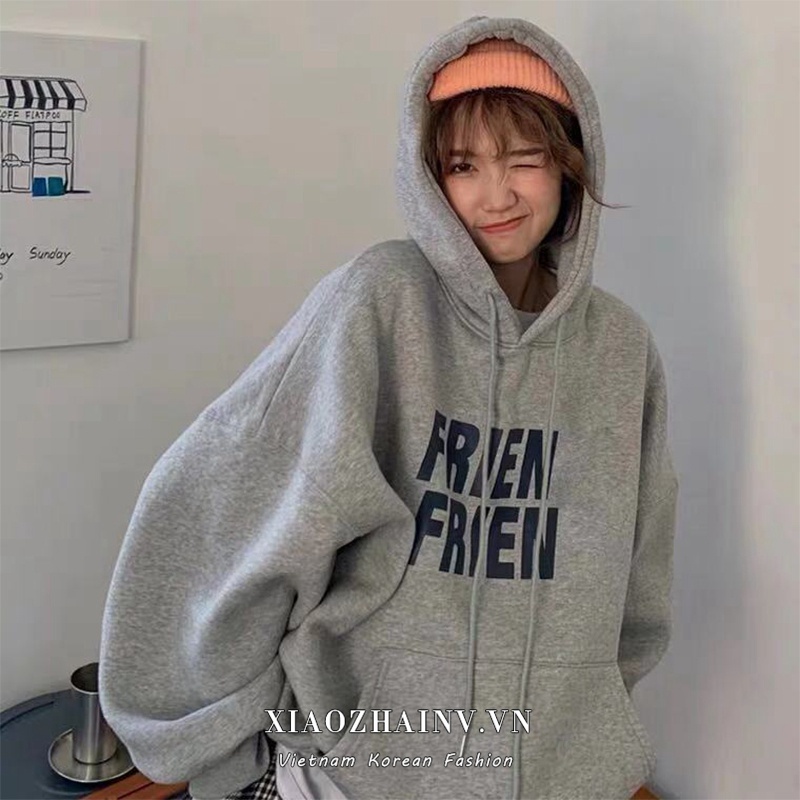 Xiaozhainv Áo hoodie tay dài in họa tiết chữ phong cách Hàn Quốc trẻ trung cho nữ 2 màu tùy chọn