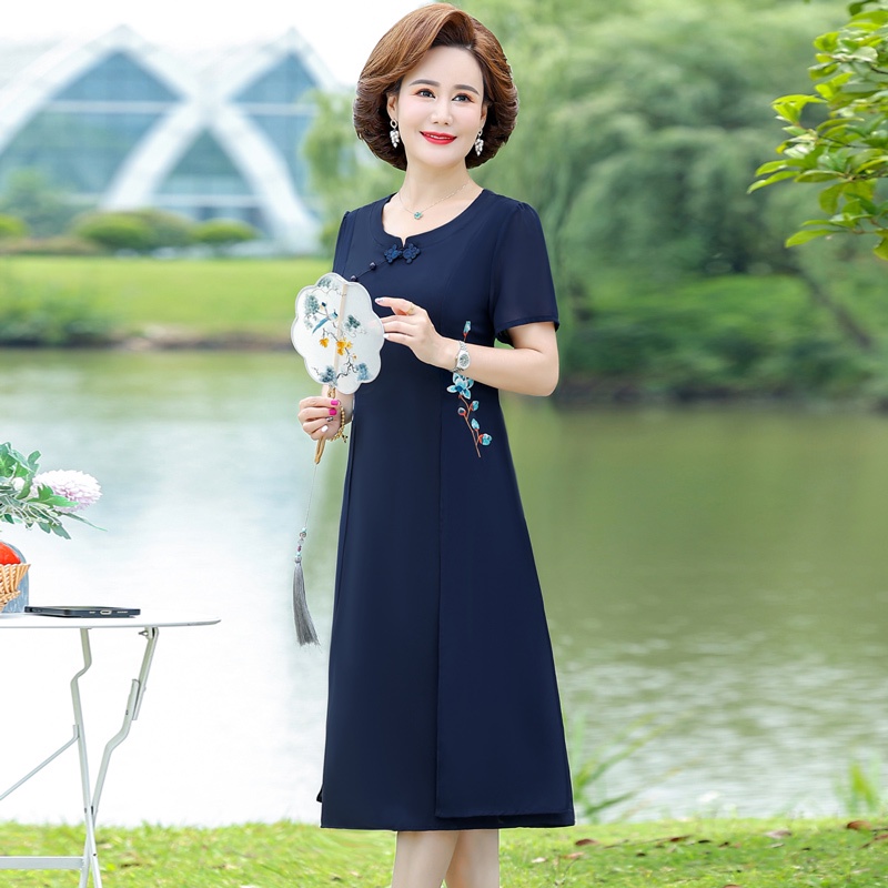 Đầm Sườn Xám Cách Tân Dáng Dài Thời Trang Cho Phụ Nữ Trung Niên 40-50 Tuổi