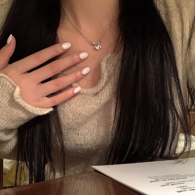 Vòng cổ nữ dây chuyền nữ đơn giản sợi mảnh hình nơ xinh xắn mẫu mới màu bạc V56