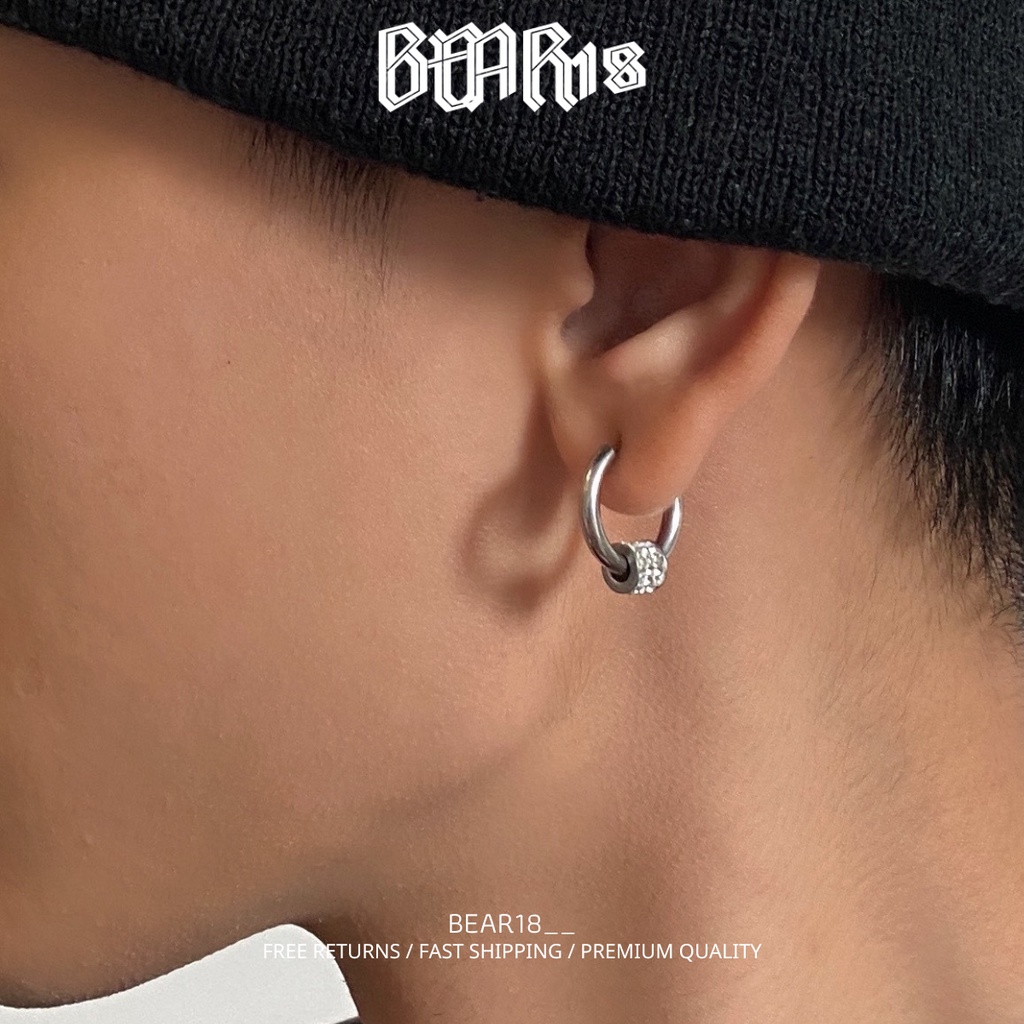 Bông tai - khuyên tai cá tính đính đá đẹp, chất liệu thép titan 100% không gỉ unisex phù hợp cho nam và nữ BEAR18 -BT114
