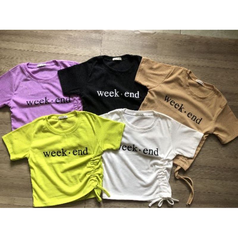 🌼Áo thun crotop in chữ rút dây 1 bên, chất thun gân 🍒🍒🍒