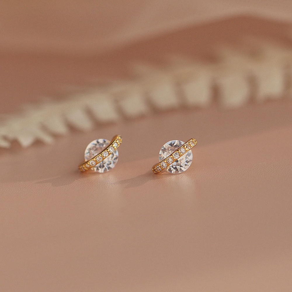 Bông Tai Mạ Vàng / Bạc 925 Đính Đá Zircon Đơn Giản Thời Trang Hàn Quốc Cho Nữ