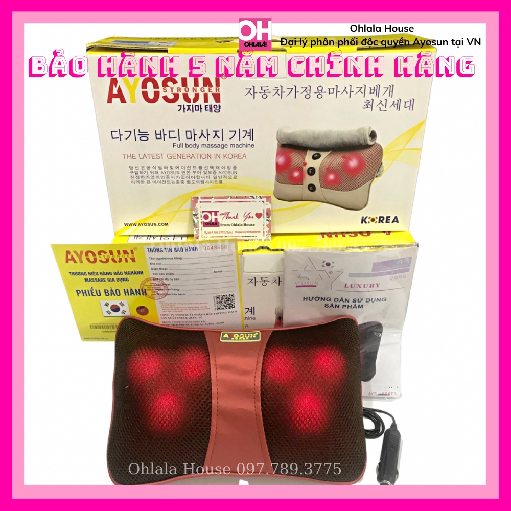 🌟CHÍNH HÃNG-BH 5 NĂM 🌟 Gối massage hồng ngoại chính hãng Ayosun Hàn Quốc - Ohlala House