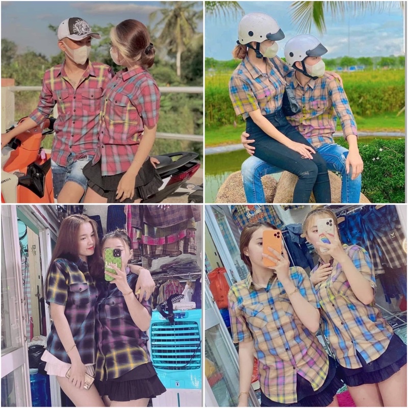 Áo sơ mi bbr nam nữ dài tay ngắn tay rách gấu loang màu kẻ sọc caro nhiêu màu , chật liệu cotton không phai màu