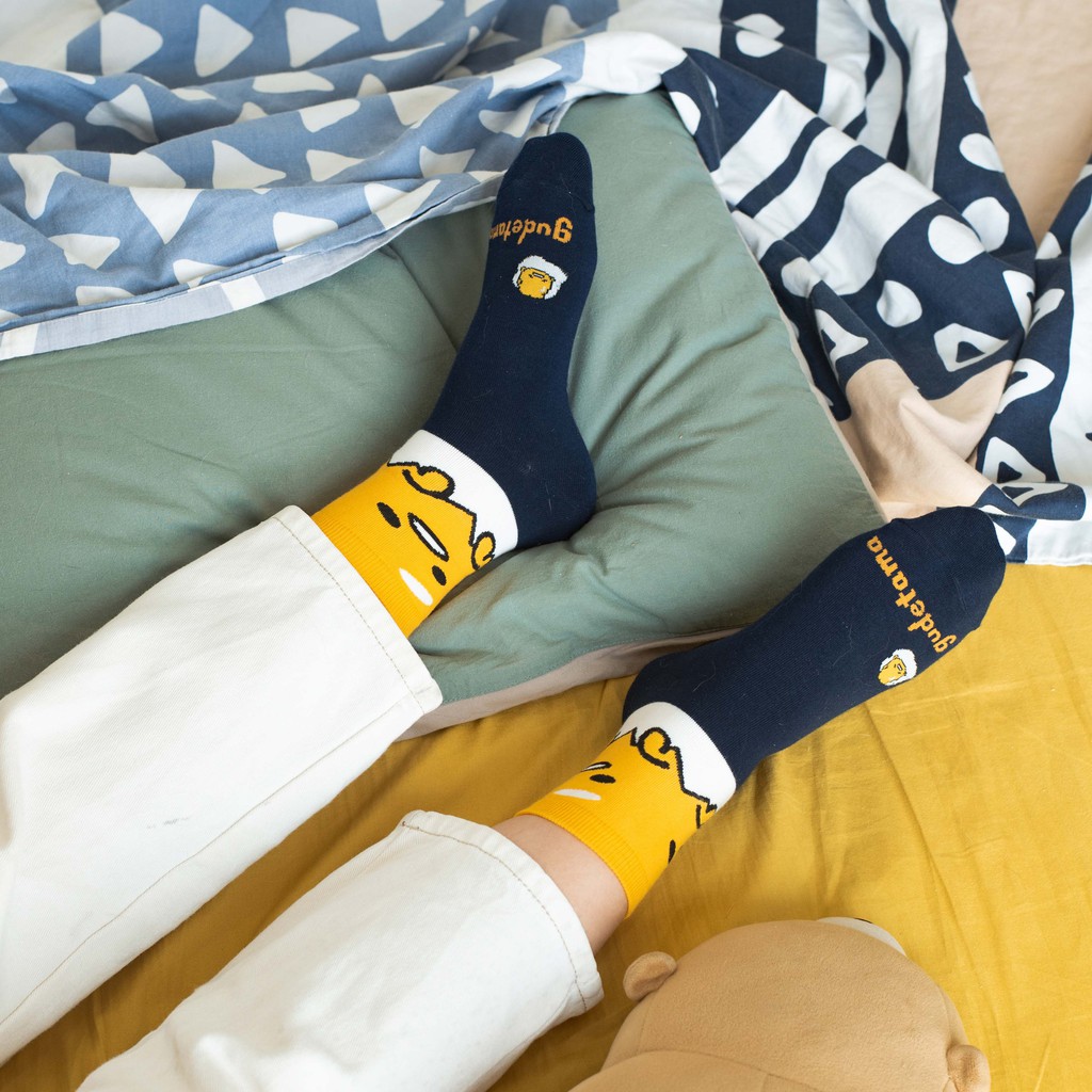GUDETAMA FACE CREW - Tất vớ cao cổ unisex nhân vật hoạt hình Trứng Lười, bản quyền chính hãng nhập khẩu Hàn Quốc