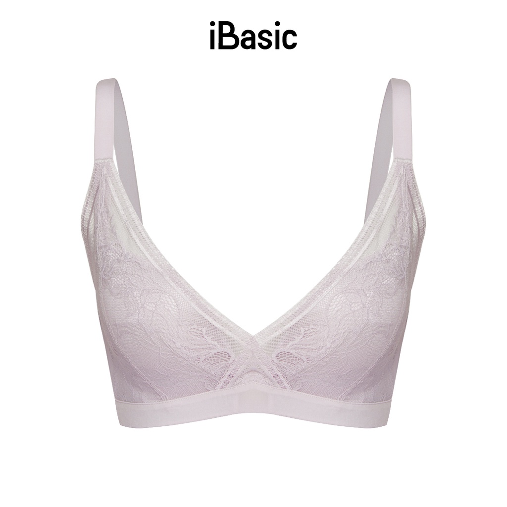 Áo ngực không gọng cổ V mút vừa ren demi iBasic BRAW141