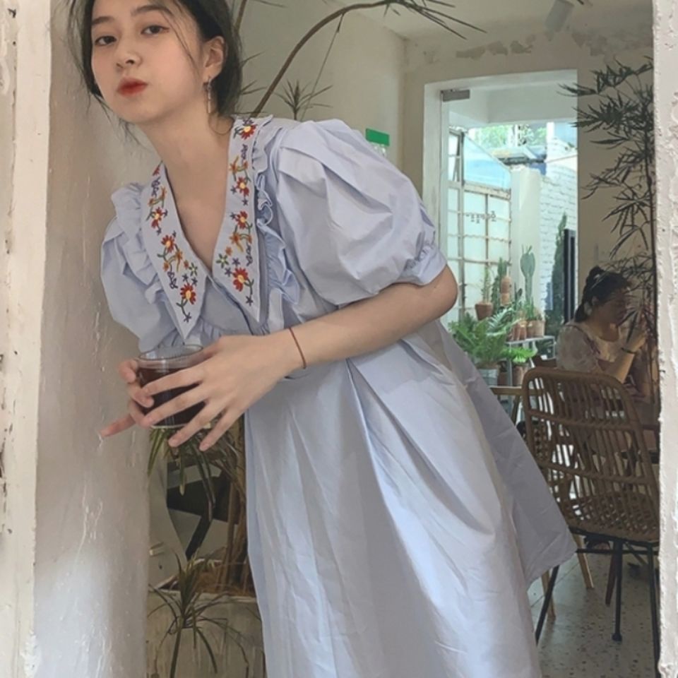 Đầm Tay Ngắn Thắt Cà Vạt Phong Cách Pháp Ngọt Ngào Thời Trang Mùa Hè Mới Cho Nữ 2021 đầm bầu váy nữ váy bé gái váy dài chân váy dài váy nữ chân váy dài