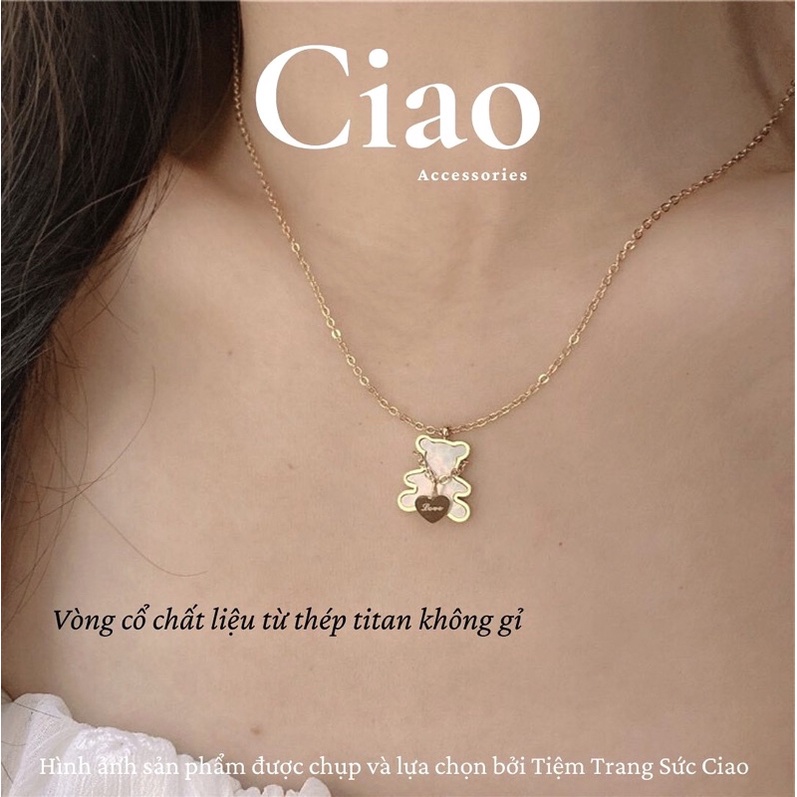 [TRENDY] Vòng cổ/ Dây chuyền titan không gỉ thiết kế hình teddy xinh xắn đơn giản Bear Love Ciao