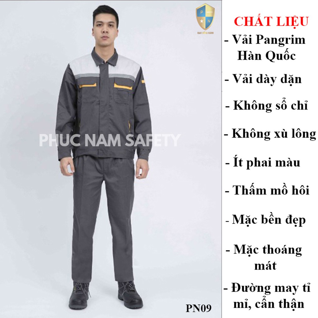 Bộ quần áo bảo hộ lao động PN09, Quần áo bảo hộ lao động vải Pangrim Hàn Quốc, BHLĐ Phúc Nam