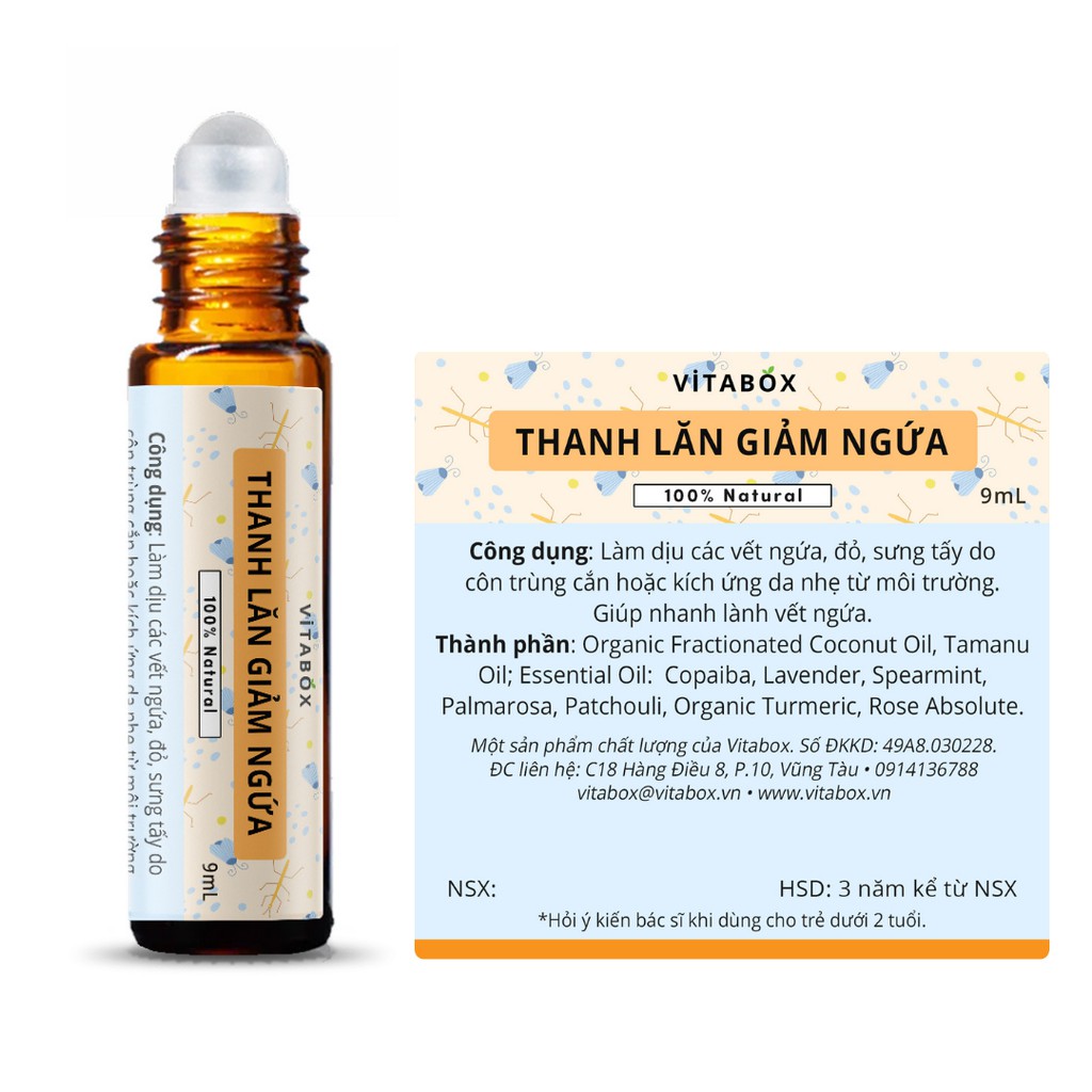 Thanh lăn tinh dầu VITABOX - thoa vết muỗi đốt, giảm nhức đầu, đau bụng, say tàu xe, nghẹt mũi sổ mũi
