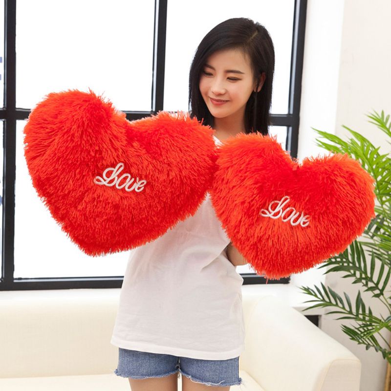 Gối lông nhung dài mềm hình trái tim đỏ thêu chữ LOVE trang trí sofa nhà ở/quà tặng đám cưới/dịp Valentine