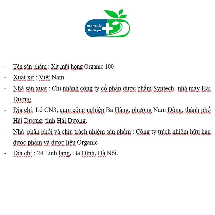 Xịt mũi,họng Organic 100 giúp làm sạch khoang mũi,xoang,họng