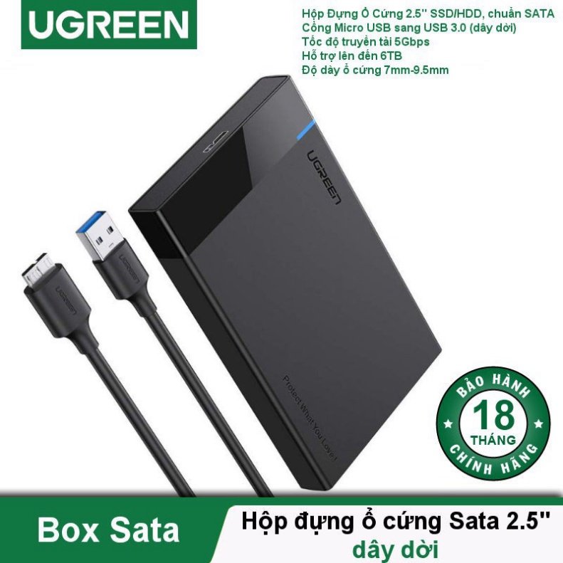 (Giảm Giá) Hộp đựng ổ cứng 2.5 inch SSD, HDD hỗ trợ 6TB, chuẩn SATA UGREEN US221 vỏ nhựa ABS - Hàng chính hãng