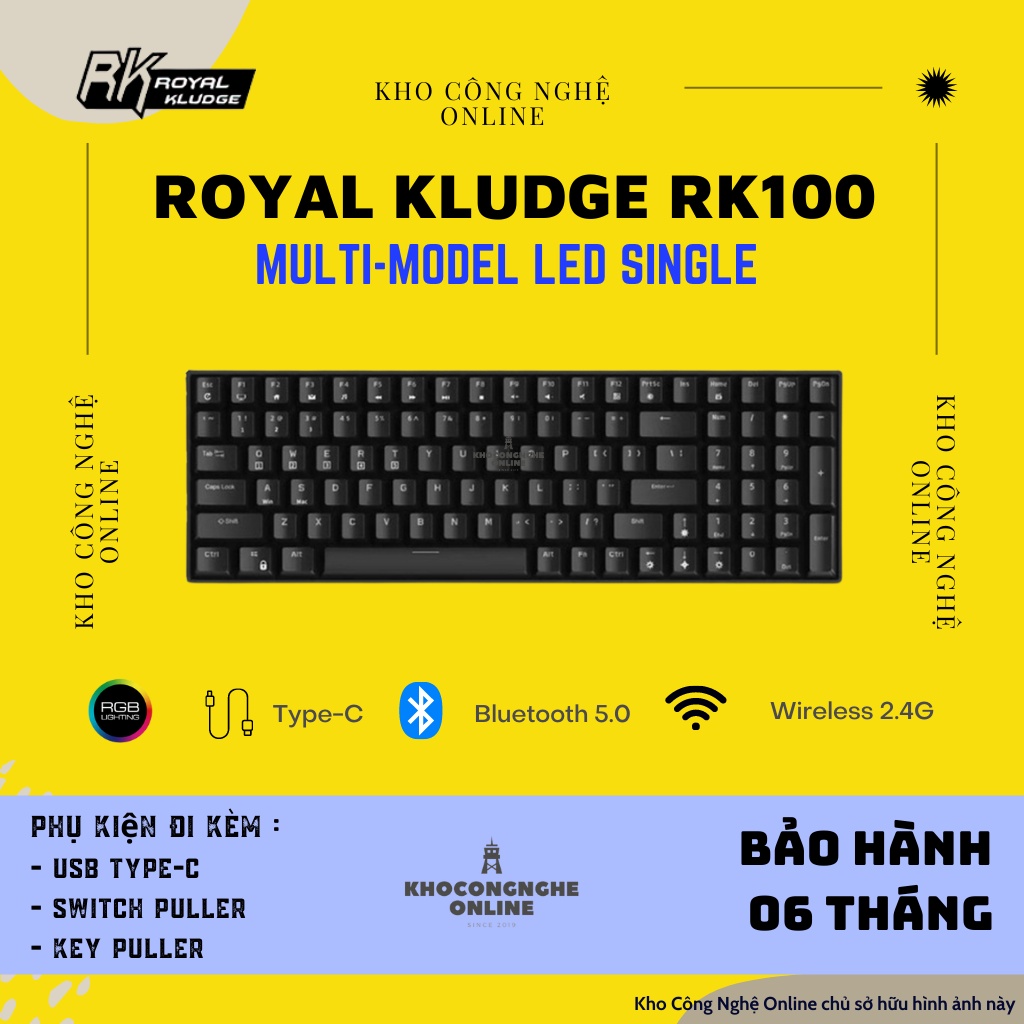 Royal Kludge RK100 RGB HOTSWAP - Bàn phím cơ Royal Kludge RK100 RGB Có 3 chế độ kết nối Bluetooth 5.0/ Wireless / Type C