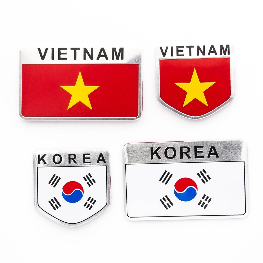 Sticker metal hình dán kim loại Sticker Factory - Set 4 miếng Chủ đề cờ VN và Hàn