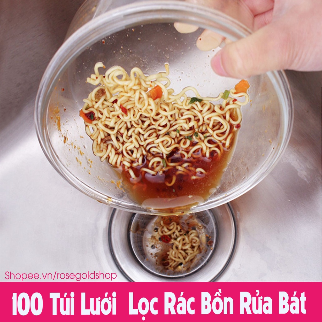 Set 100 Túi Lọc Rác Bồn Rửa Chén Bát- Hàng Loại 1-Vải Lưới Tự Phân Hủy Có Chun Miệng Túi