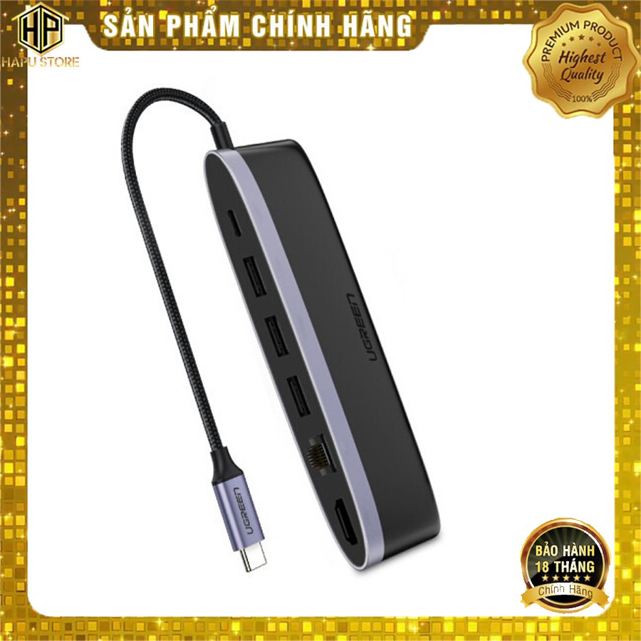 Cáp USB Type C to HDMI, Lan, USB 3.0, hỗ trợ sạc USB C Ugreen 50989 chính hãng - Hapustore