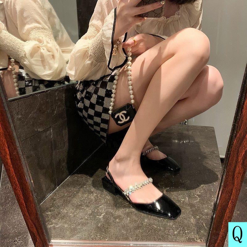 Jane 2022 Giày Sandal Đế Dày Quai Jean Dày Cài Khóa Một Hàng Nút Đính Đá Cổ Điển Phong Cách Mùa Xuân Mới Cho Nữ