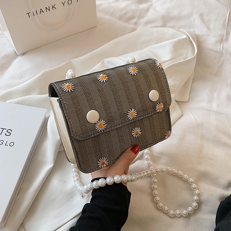 Túi Đeo Chéo Hình Vuông Cỡ Nhỏ Thêu Họa Tiết Hoa Xinh Xắn Thời Trang Cho Nữ