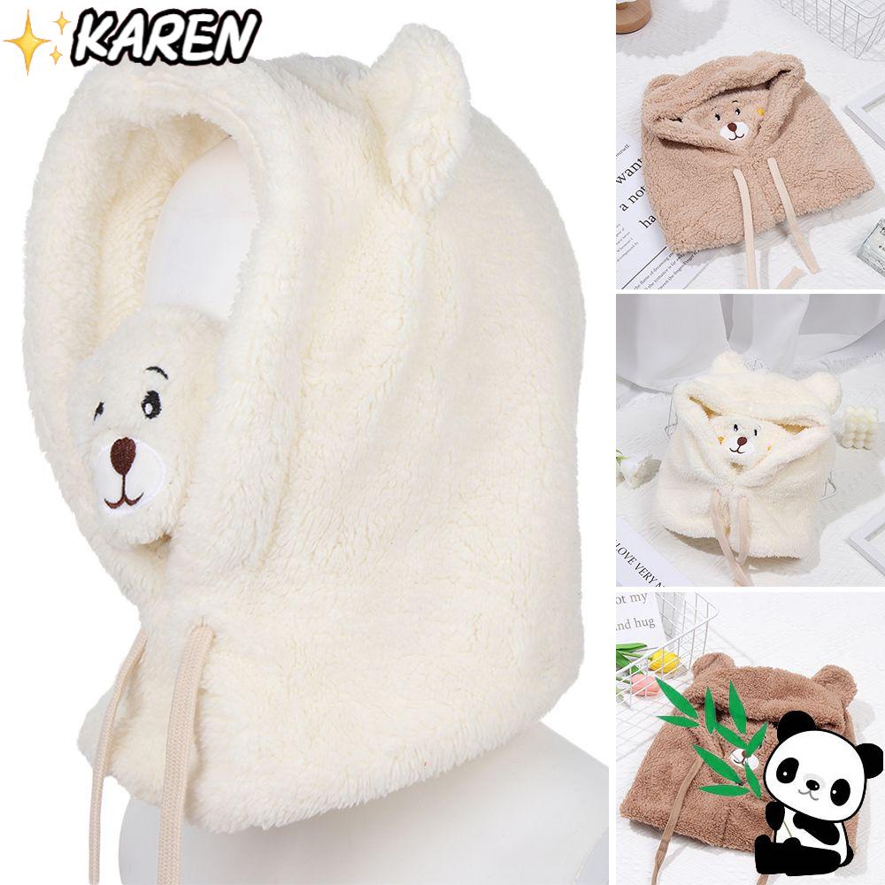 Mũ Len Che Tai Kèm Khăn Choàng Cổ Dày Dặn Giữ Ấm Chống Gió Hình Tai Gấu Dễ Thương