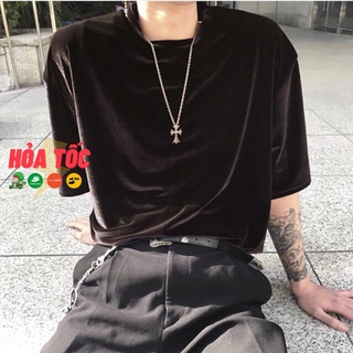 Áo thun nhung tay lỡ Nâu Đậm Dark Chocolate oversized phong cách unisex nam nữ