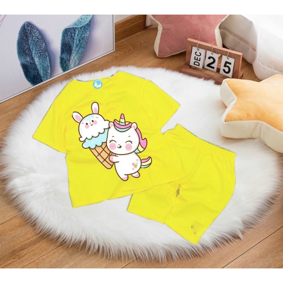 Bộ đồ bé gái kiểu dáng lửng-mẫu in hình kì lân trà sữa baby từ 7kg đến 25kg-HOÀNG NAM KIDS