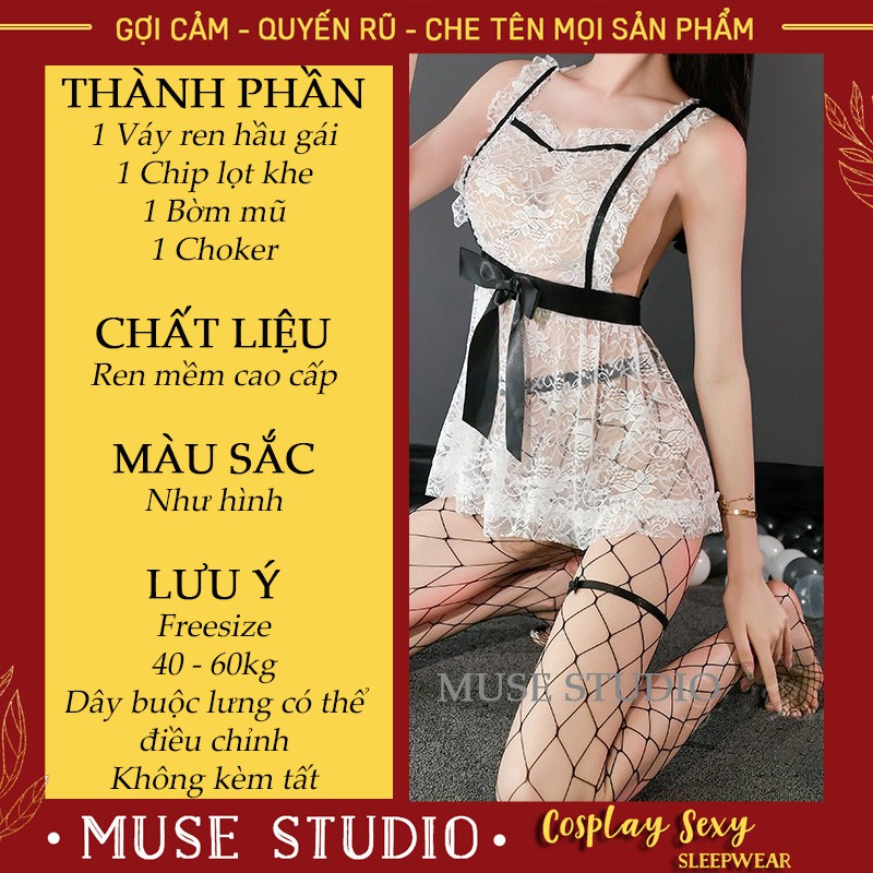 Bộ Ngủ Cosplay 𝑯𝑶𝑻 𝑻𝑹𝑬𝑵𝑫 Bộ Đồ Cosplay Cô Hầu Gái Anime Ren Gợi Cảm, Set 4 Món Siêu Hời