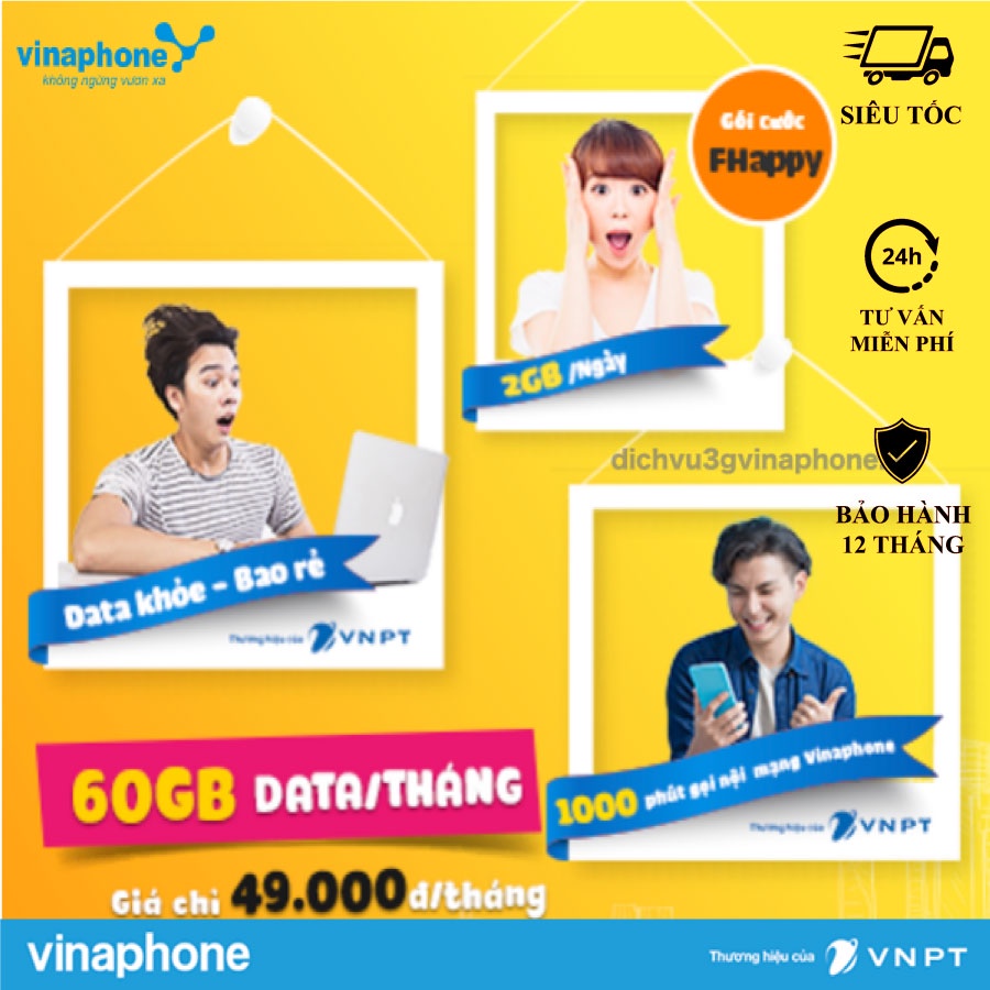 Sim 4G gói cước Fhappy 12 tháng miễn phí 2GB ngày + 1000 phút gọi nội mạng