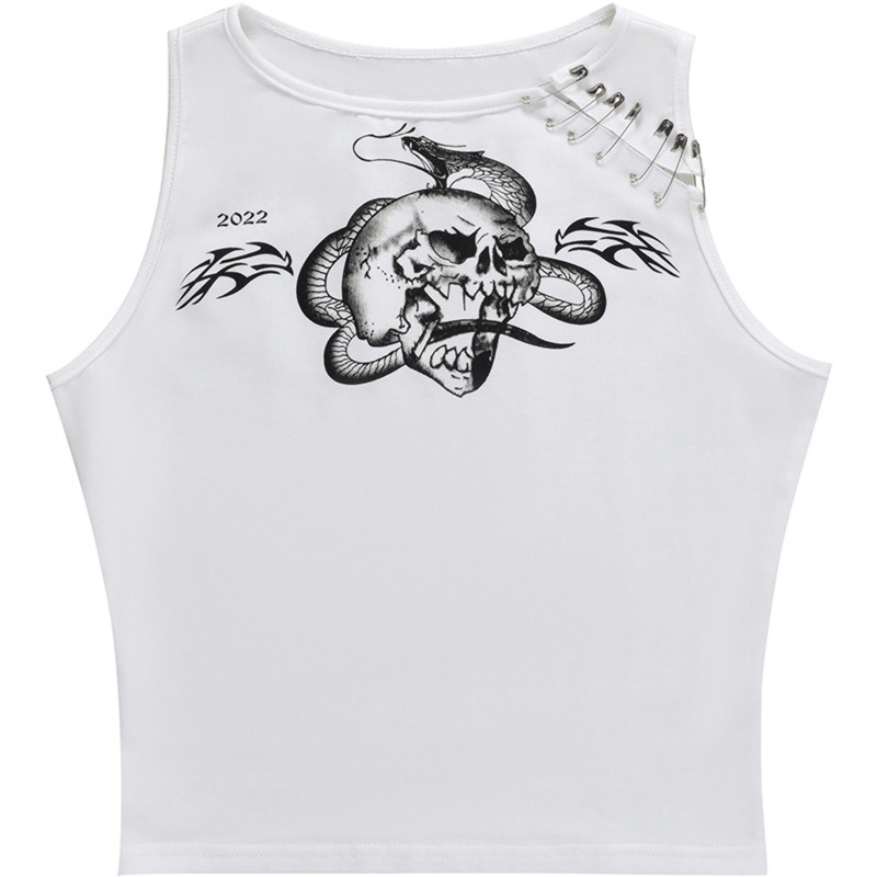 Áo Croptop Ôm Dáng In Họa Tiết Phong Cách Punk Dễ Phối Đồ Cho Nữ