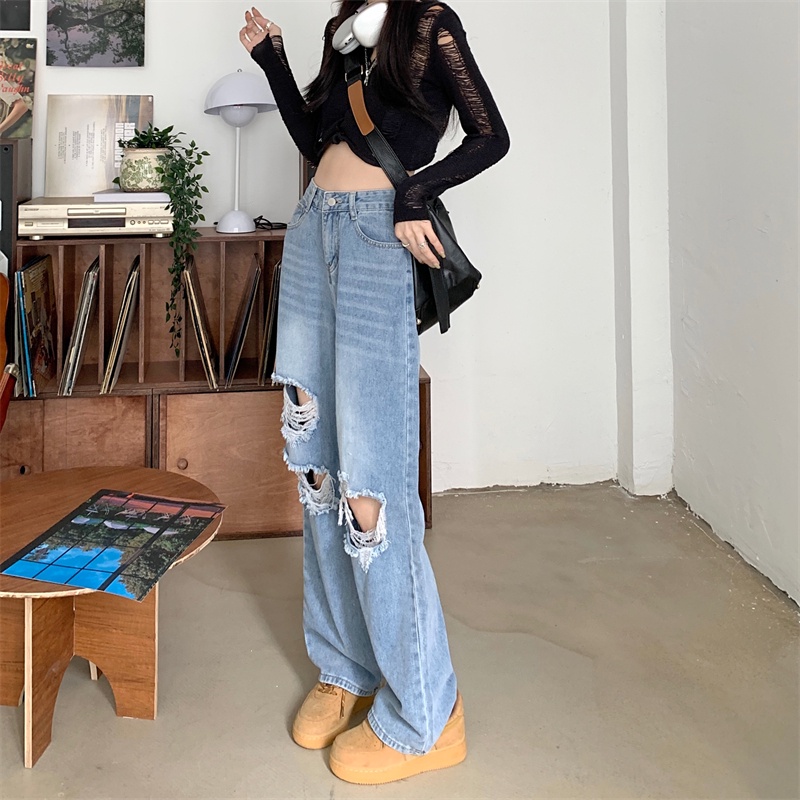 【ZHELIHANGFEI】Quần Jeans Nữ Lưng Cao Dáng Rộng Thời Trang Cá Tính