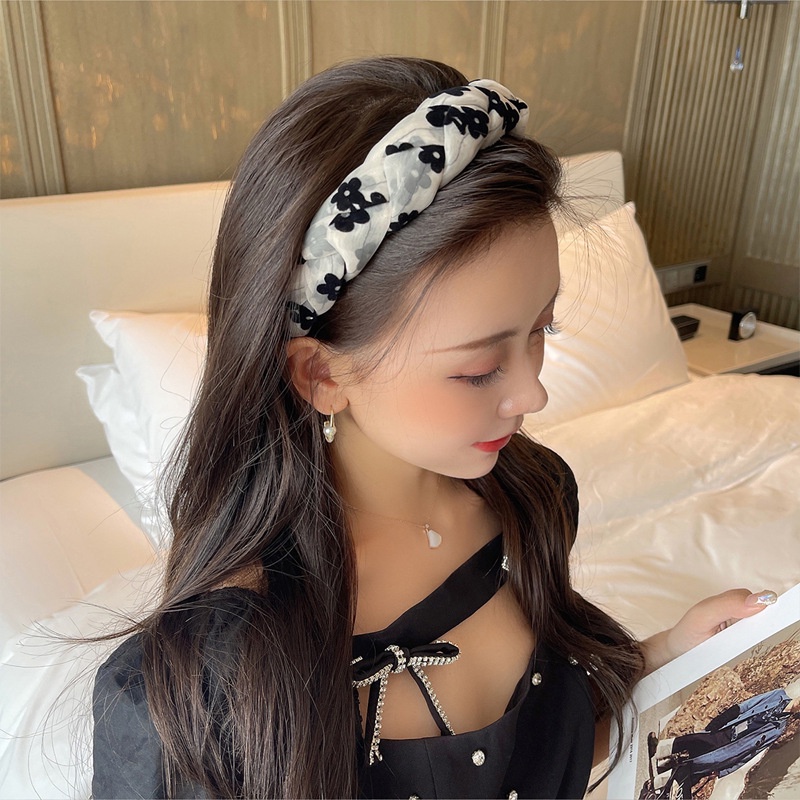 Băng Đô Vải Hoa Kiểu Tết Tiểu Thư | Bờm Tóc Đen Trắng