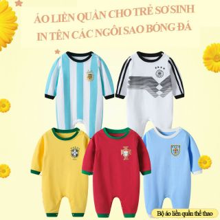 Bộ áo liền quần in tên các ngôi sao bóng đá cho trẻ sơ sinh, trẻ nhỏ dưới 12 tháng tuổi