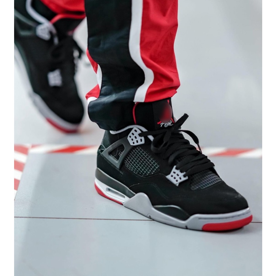 Giày thể thao cổ cao Jordan 4 nam nữ màu đen đỏ, Giày bóng rổ đẹp giá rẻ, Sneaker cao cổ retro bred