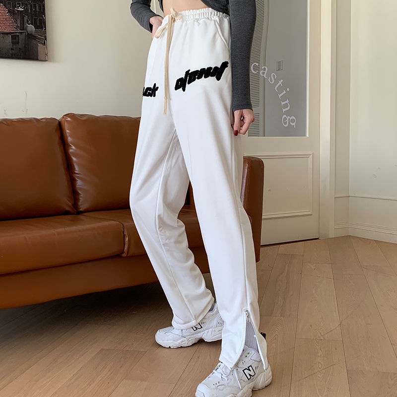 Quần ống rộng Có Khóa Kéo In Chữ Thiết Kế Mới Năng Động Thời Trang Dành Cho Nữ