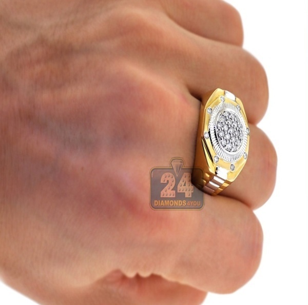 Nhẫn hai tông màu vàng và bạc 925 đính đá sang trọng thời trang công sở 18K cho nam Size 5-12