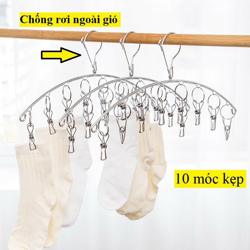 Móc phơi treo đồ inox chống rơi  treo đồ nhà tắm, treo tất vớ đồ lót