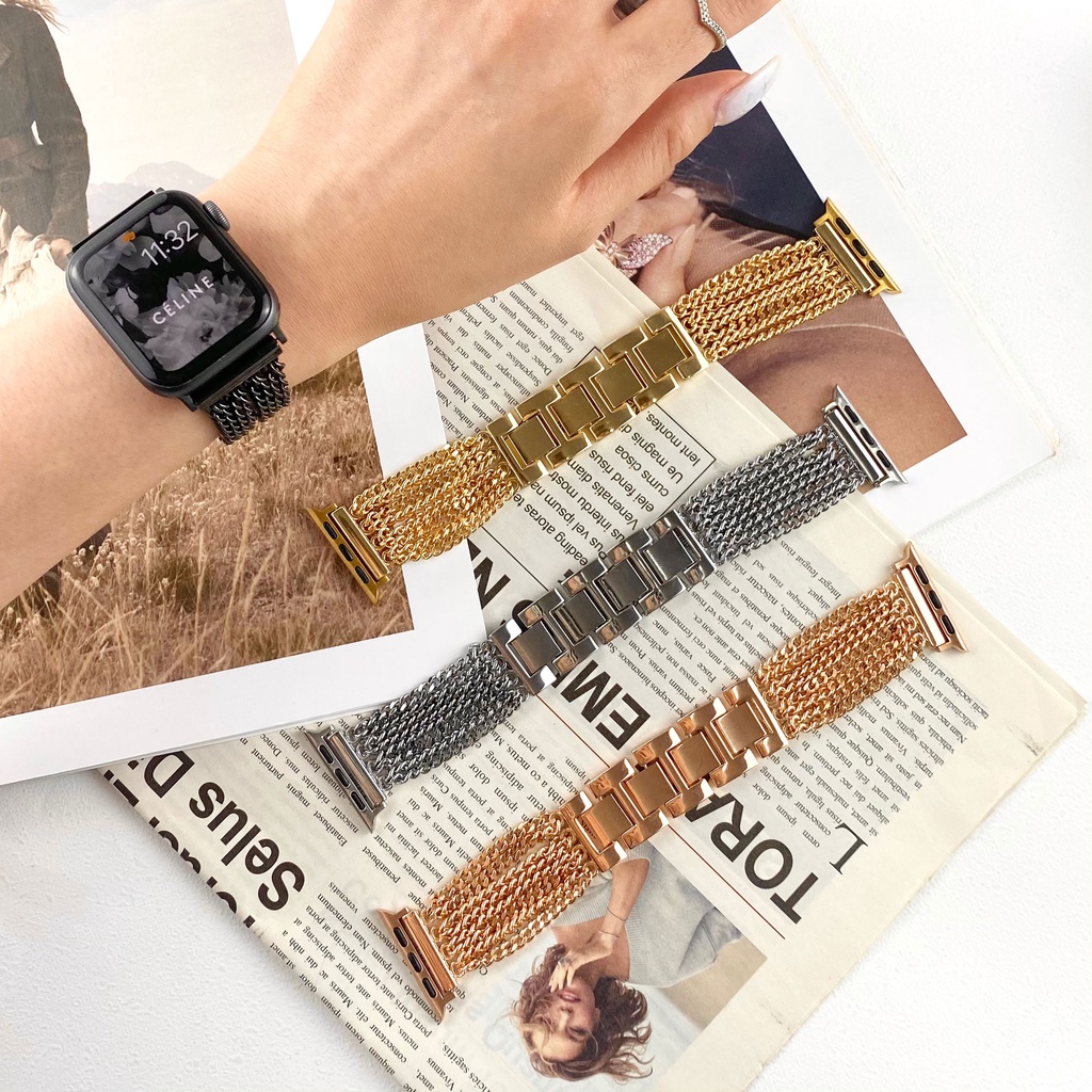Dây Đồng Hồ Bằng Thép Không Gỉ Sang Trọng 44 40mm Cho apple watch series 7 41mm 45mm 44 40mm iwatch 6 5 4 3 band 38mm 42mm