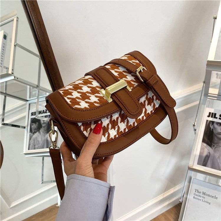 Túi Đeo Chéo Da PU Họa Tiết Caro Phong Cách Retro Cho Nữ