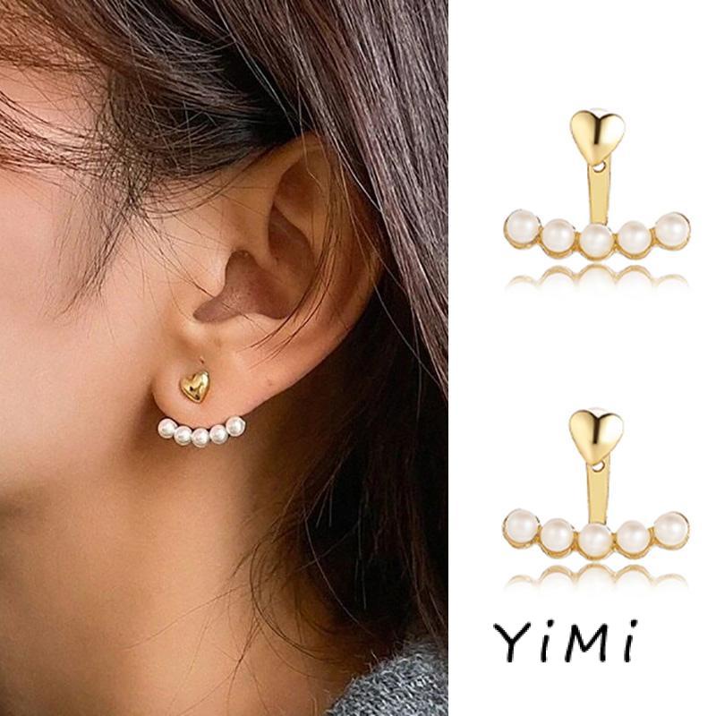 Bông Tai Hình Trái Tim Đính Ngọc Trai Phong Cách Retro Pháp Xinh Xắn Thời Trang