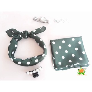 Khăn turban lụa satin vuông chấm bi