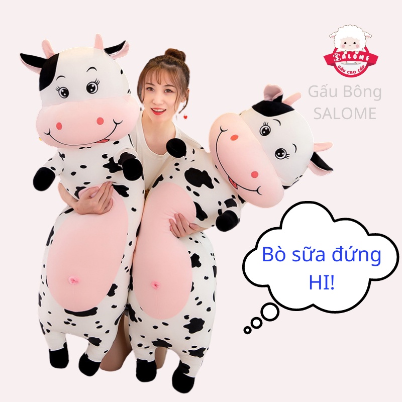 Gấu Bông Con Bò Sữa Đứng Size 70cm-1m1 CÓ KHÓA KÉO Vải Siêu Mềm Mịn SALOME, Thú Nhồi Bông Bò Le Lưỡi Gối Ôm Cao Cấp